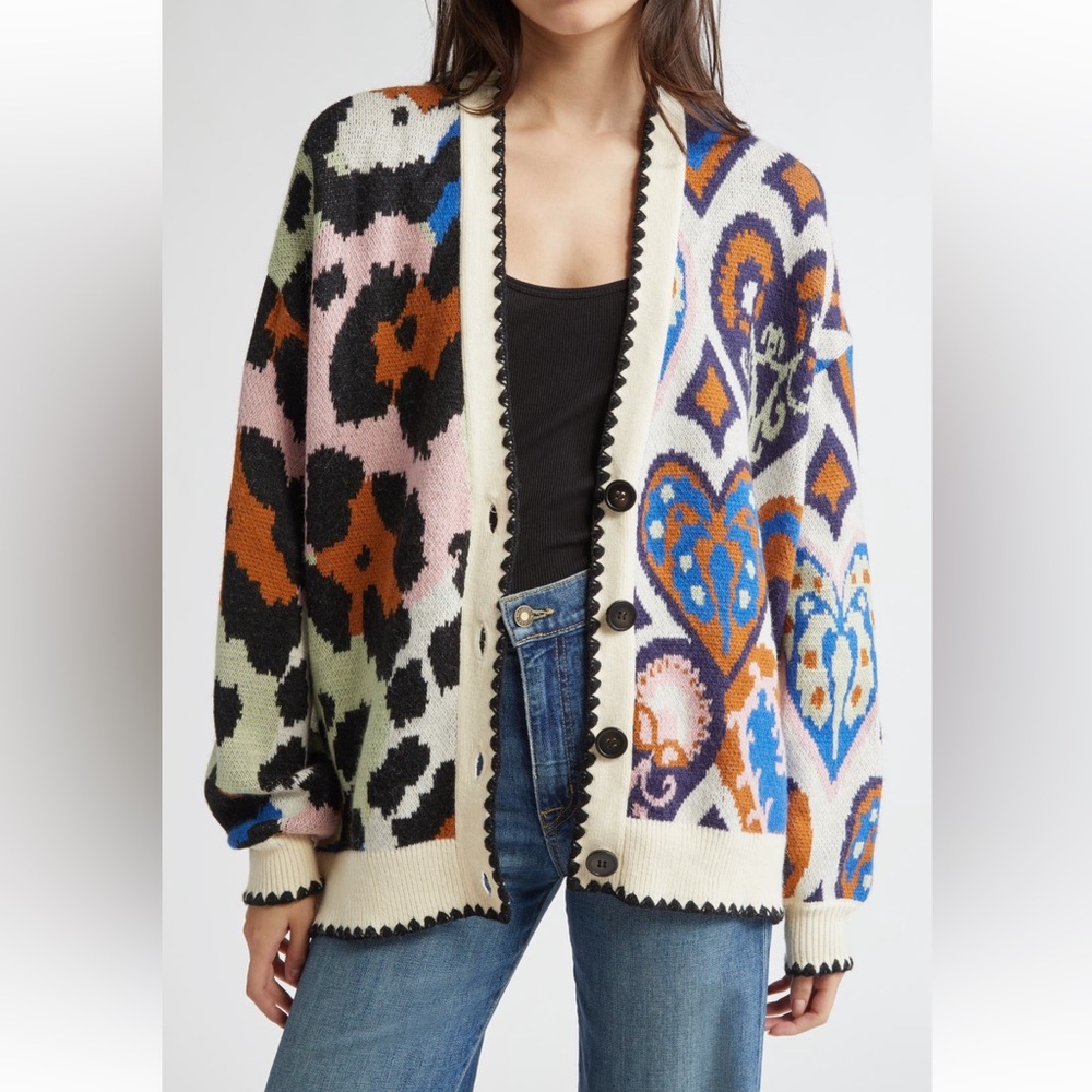 FARM Rio Mixed Ikat Hearts Cardigan